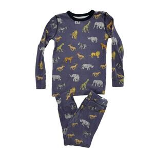 CREWCUTS Safari Animals Storm Gray Long John Pajama Set Sz 5 Kids Cotton Unisex